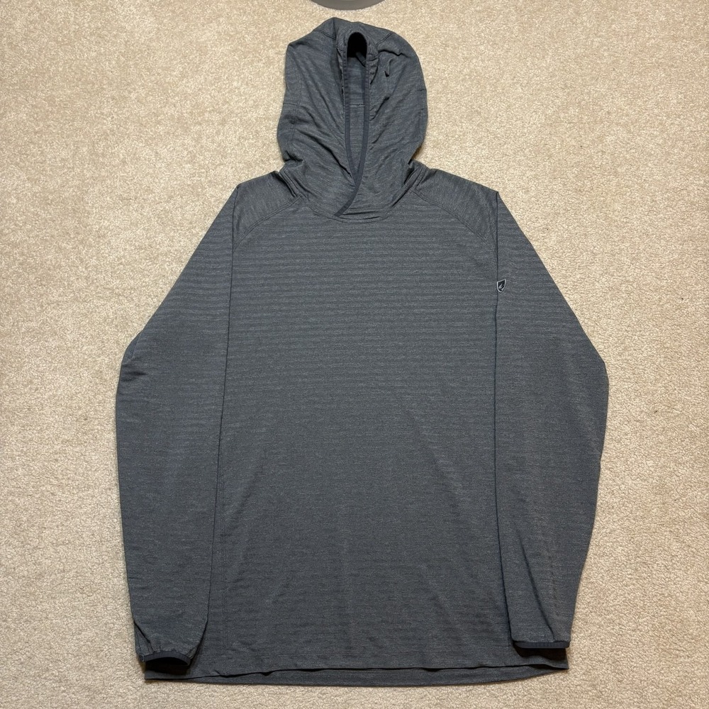KUHL AirKUHL Hoody Shirt Mens Large Gray Striped Lightweight Performance Outdoor